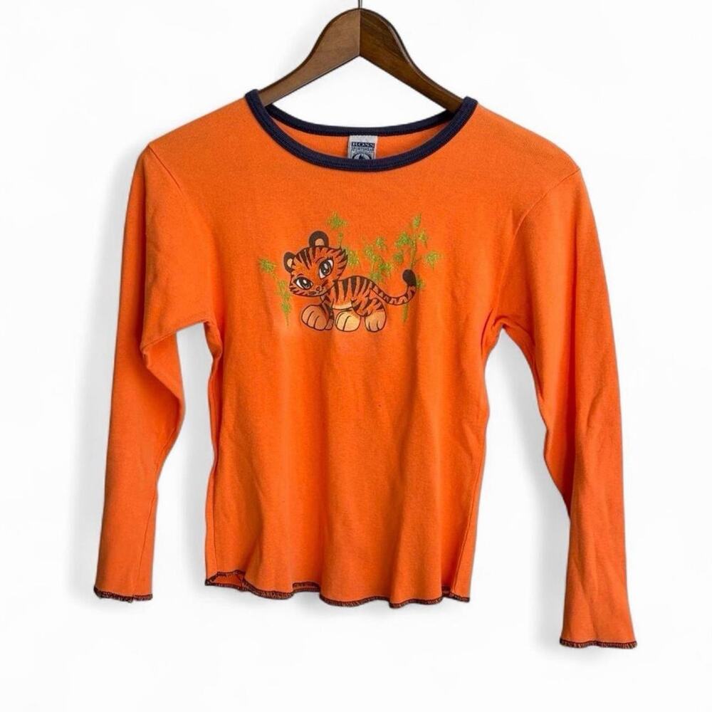 Vintage 90s Cute Tiger Long Sleeve Youth L USA Orange Kidcore Top